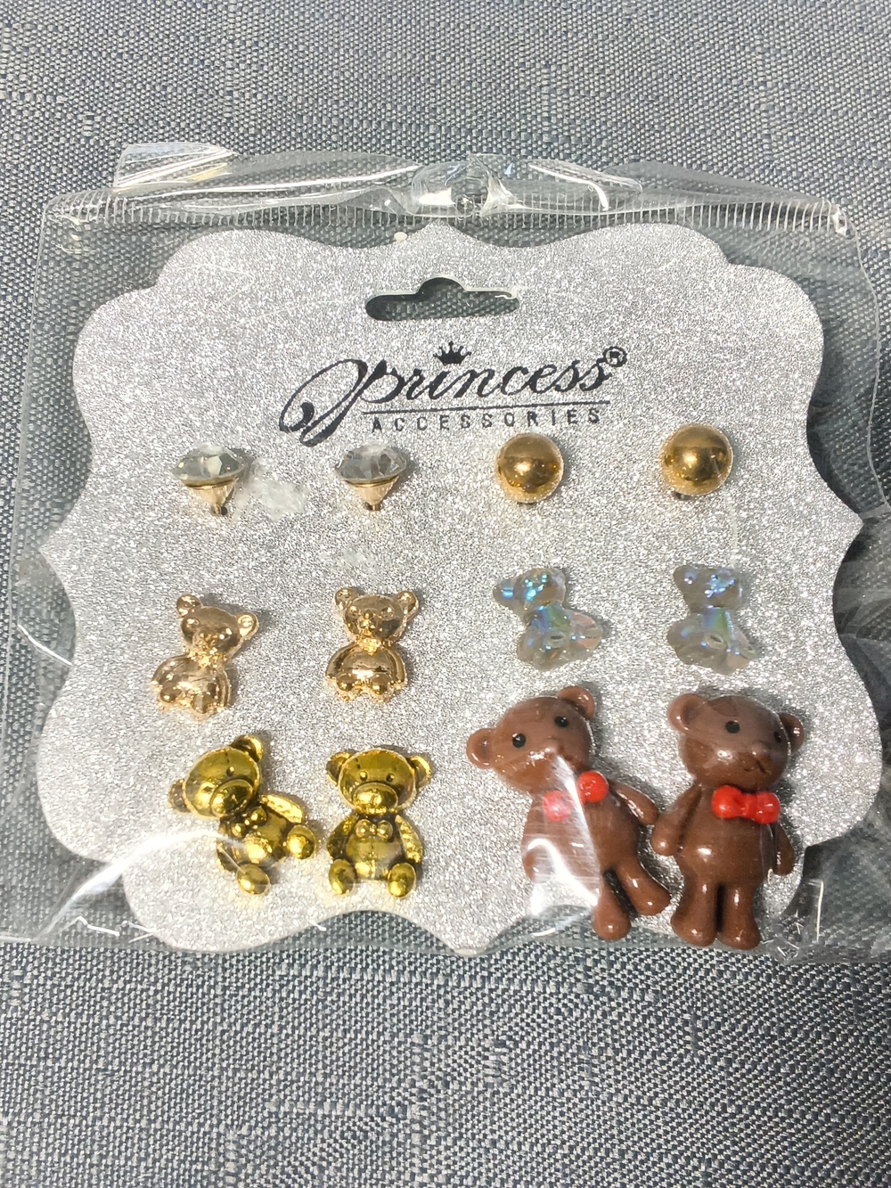 Gold & Brown Teddy Bear Kids Earring Set